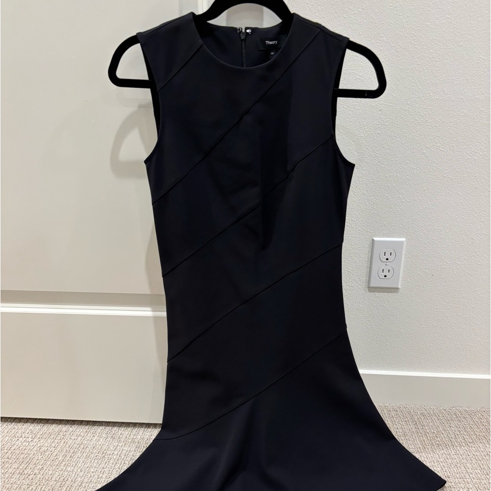Almost new Black asymmetrical Theory crepe dress, size 00